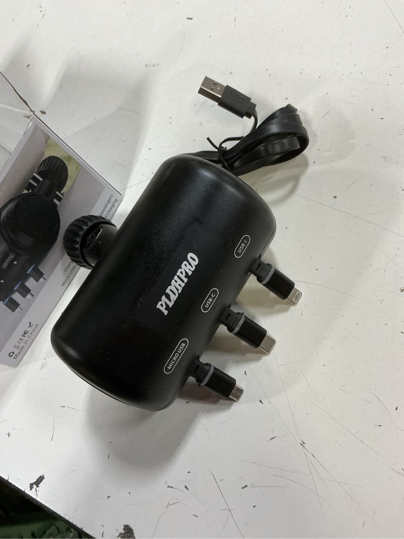 Condition photo showing Good Condition for retractable car backseat 3 in 1 multi charging station box with usb type c lightner retractable cables for all phones | iphone | samsung | android | uber | share ride customer charging dock xh-us