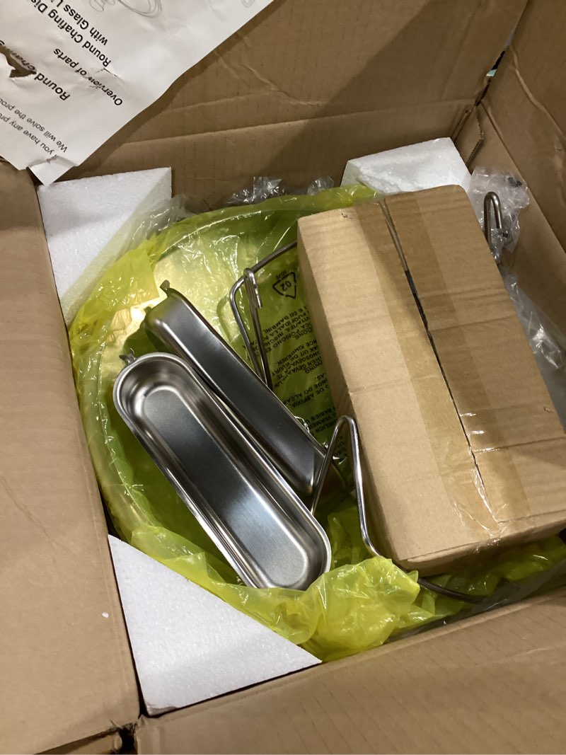 Condition photo showing Good Condition for rovsun 5qt 4 packs chafing dish buffet set gold accent, nsf round stainless steel buffet warmer chafers and warmers sets with glass lid & lid holder for catering events parties weddings dinners
