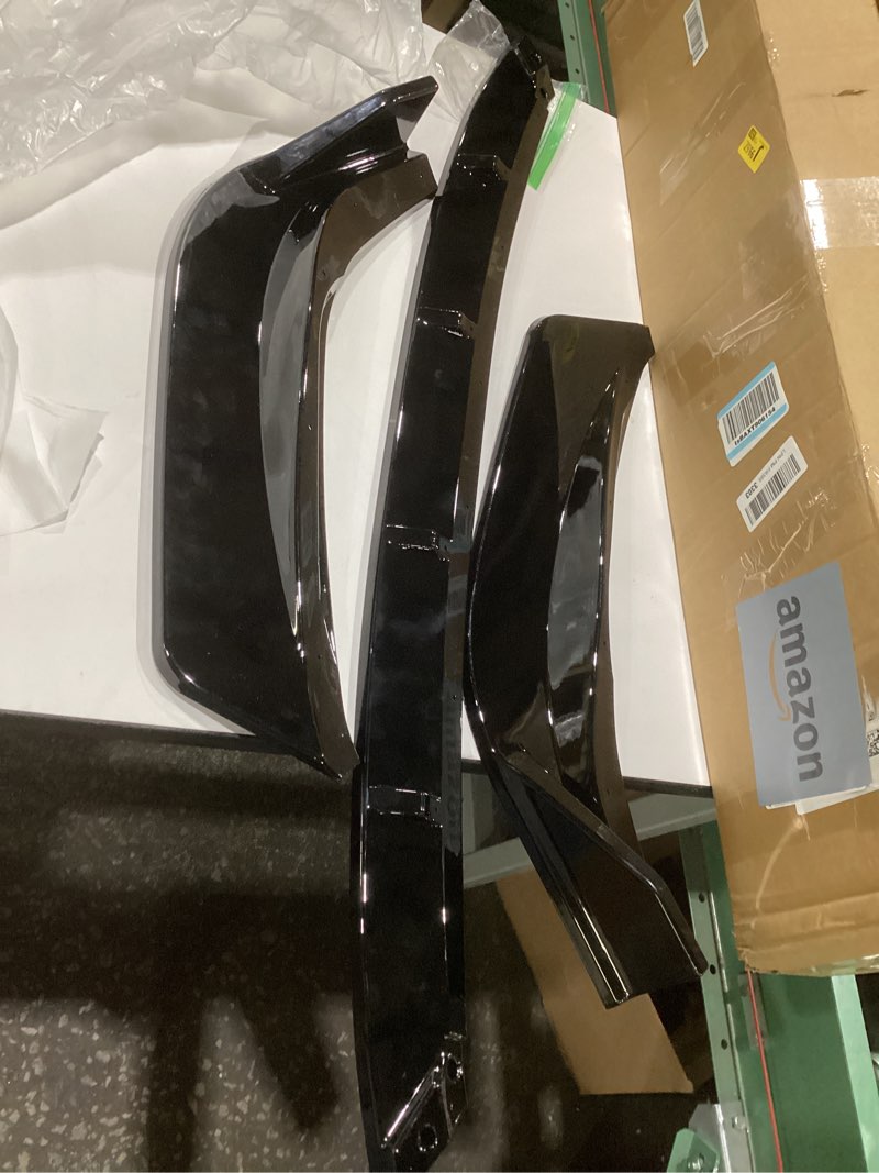 Condition photo showing As Is for labwork 4 pieces universal car front bumper lip spoiler splitter body kit bright black red tongue, not exact, similar to stock photo