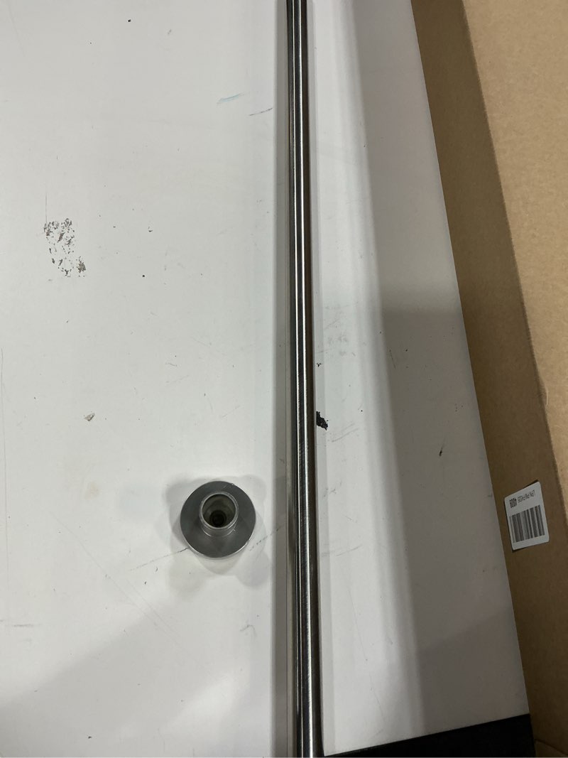 Condition photo showing As Is for chrome shower curtain rod 31 to 80 inch,1 inch diameter adjustable spring tension curtain rod no drilling stainless steel telescoping rod,no rust 31-80 chrome(similar no same)