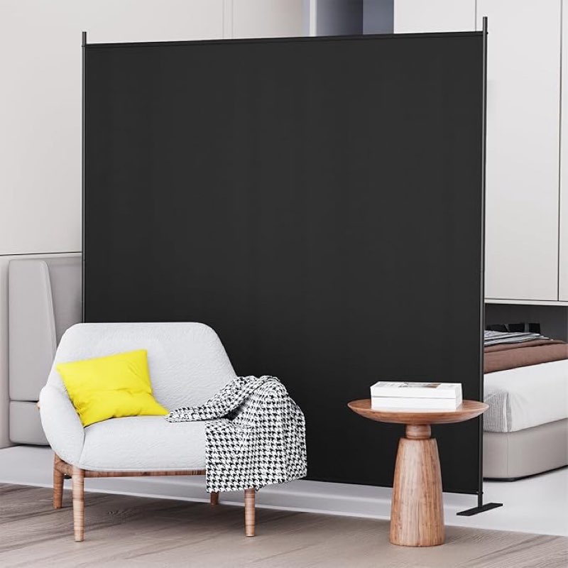 c-hopetree 1 panel room divider, 6 ft tall indoor folding privacy screen, portable partition separator, freestanding separation temporary wall for office, bedroom, 71" w x 71" h, black