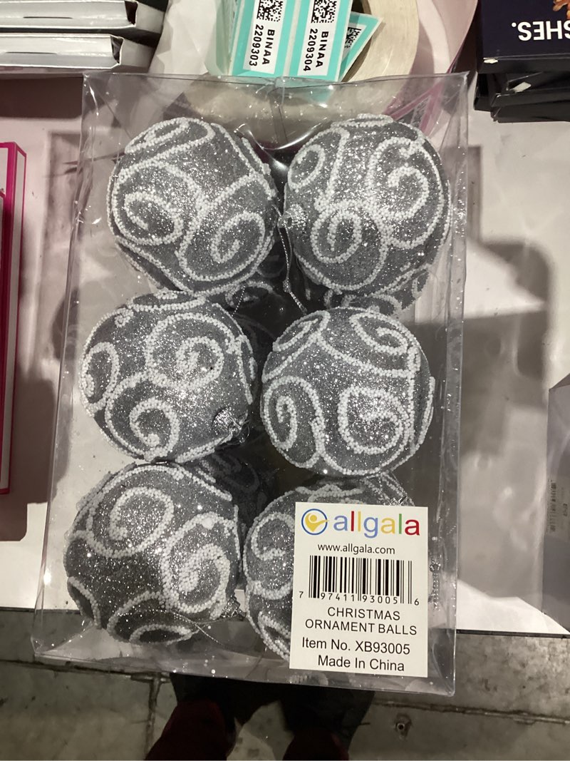 Condition photo showing New/Like New for allgala 12 Pack 3 Inch Christmas Tree Ornament Balls-Glitter Decorated Foam Large Xmas Ball-Silver