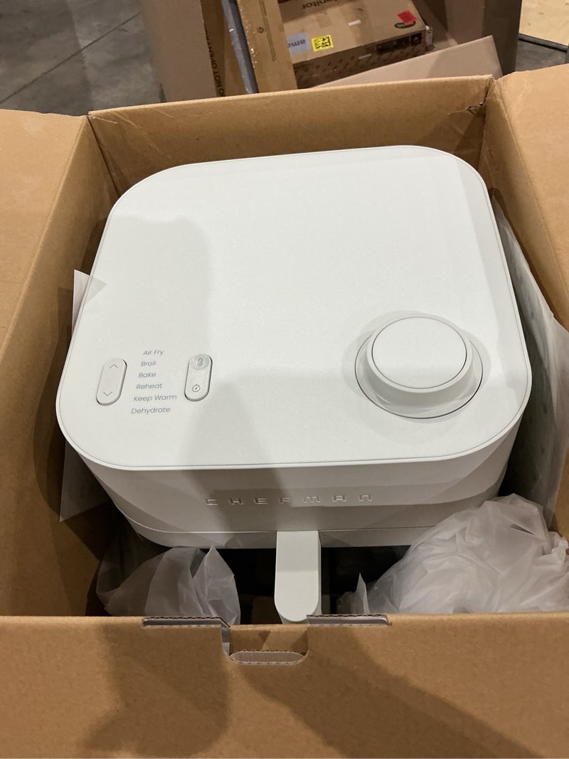 Condition photo showing Good Condition for chefman crispinator air fryer 6-in-1 with 8 qt capacity, 450°f max temp with turbofry pro technology for fast and even results, viewing window, nonstick ceramic basket 8 quart concrete