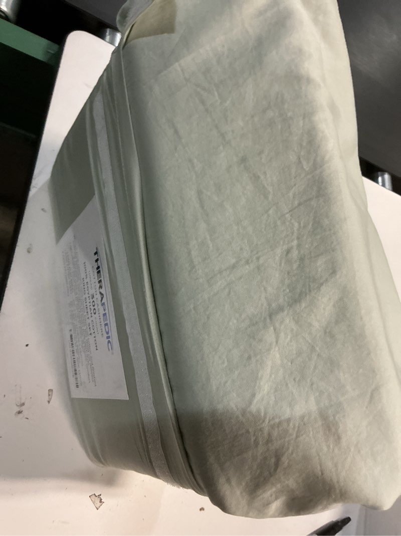 Condition photo showing Good Condition for therapedic 100% egyptian cotton king 6-piece sheet set – naturally cooling & breathable sateen, preshrunk garment wash, 16" deep pocket fitted sheet, bonus pillowcases, soft & durable - sage 05 : sage king