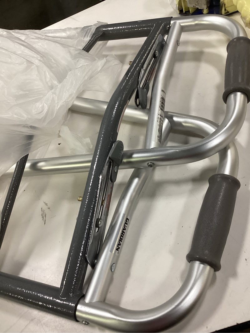 Condition photo showing As Is for Medline Two-Button Folding Walker with 5  Wheels  Aluminum Frame