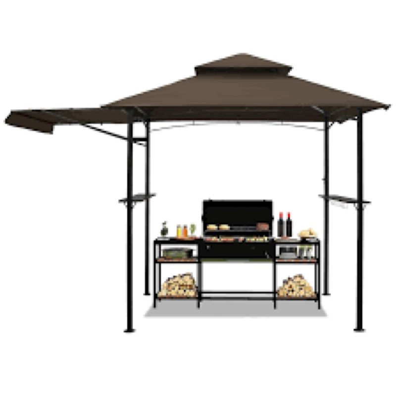 FAB BASED 5x11 Grill Gazebo, Outdoor BBQ Grill Patio Canopy with Extra Shadow & LED Lights, Barbeque Gazebo Canopy (Brown) Brown 5x11ft