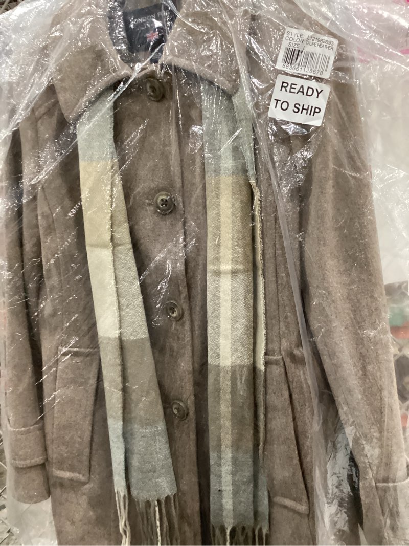 London Fog Women's Single-Breasted Wool Blend Coat with Scarf, Large Beige