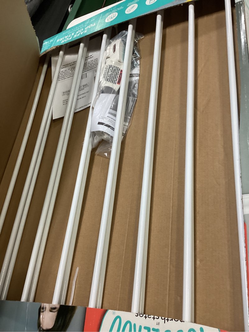 Condition photo showing Good Condition for toddleroo by north states essential stairway & walkway gate, white metal, hardware mounted baby gate for stairs, 30" tall, adjustable 24.5-40.25", removable baby gates for stairs, stair gate