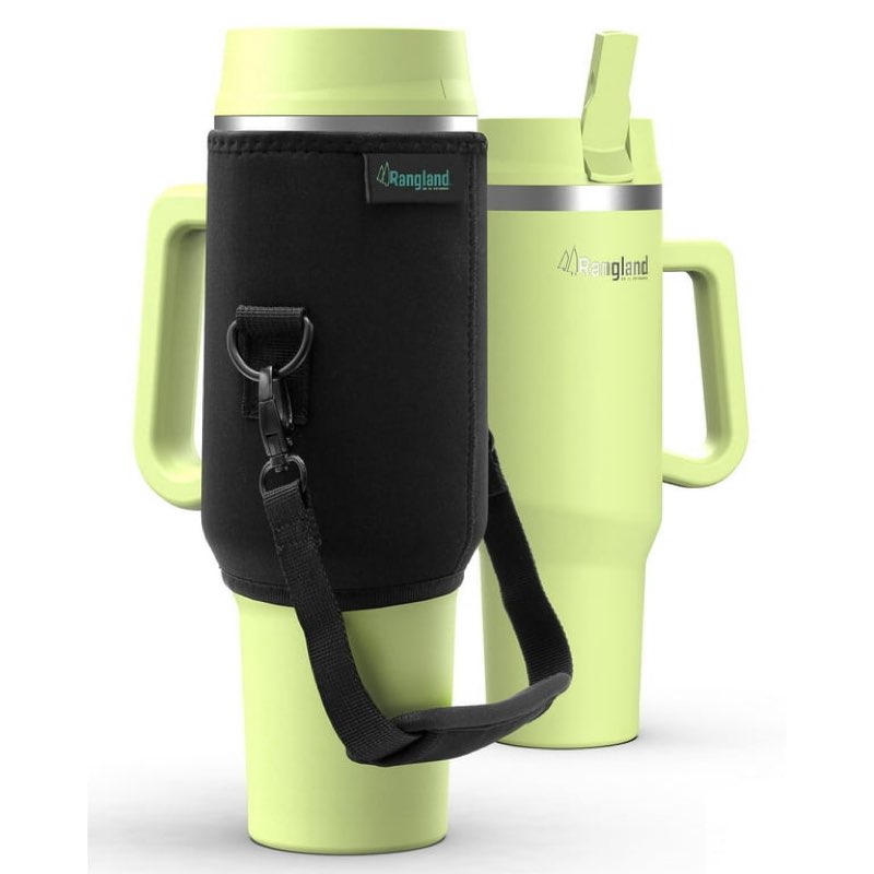 Rangland 40 oz Tumbler with Handle and Carrier Sleeve - Double Wall Insulated, Leakproof Straw Lid, 