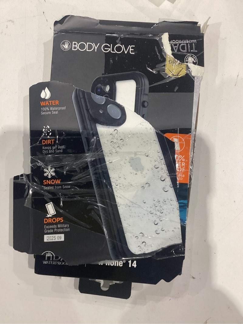 Condition photo showing As Is for body glove tidal waterproof case with magsafe for iphone 14 - clear/black