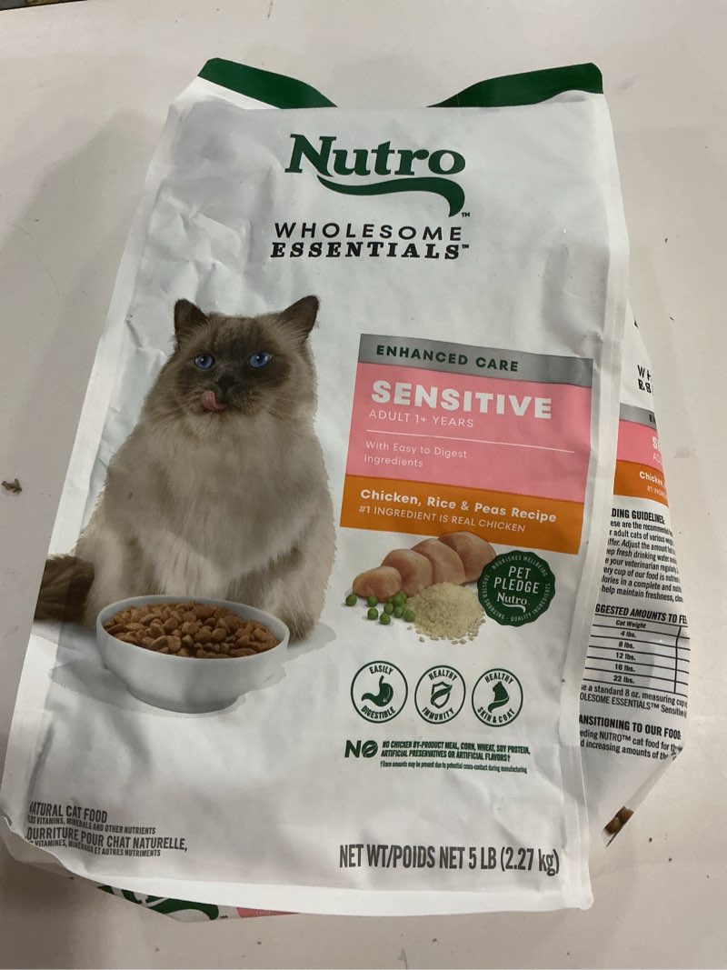 Condition photo showing New/Like New for (Best by 10/13/2026) NUTRO WHOLESOME ESSENTIALS Natural Dry Cat Food, Sensitive Cat Chicken, Rice & Peas Recipe Cat Kibble, 5 lb. Bag