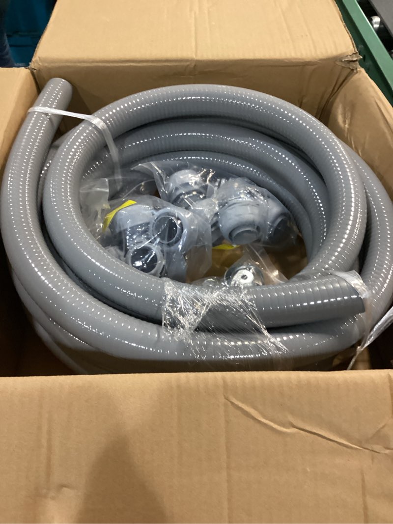 Condition photo showing New/Like New for liquid-tight conduit 1-1/4 inch 25ft, electrical conduit w/ul certification, flexible conduit with 5 straight and 5 90-degree conduit connector fittings gray 1-1/4inch 25ft