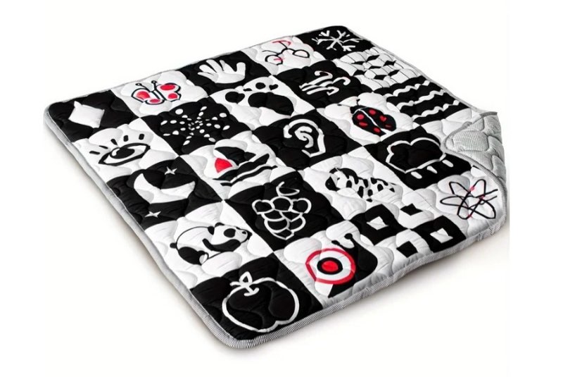 50x50 Inch Baby Play Mat - Super Soft with Animal & Alphabet Designs, Anti-Slip Bottom, Machine Washable - for Playpen, Floor & Picnic (White/Blue/Black)