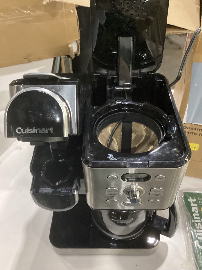 Condition photo showing As Is for not tested**** cuisinart 12-cup coffee maker, single-serve brewer glass carafe, automatic hot & iced coffee machine, brew strength control and pause, ss-16, stainless steel