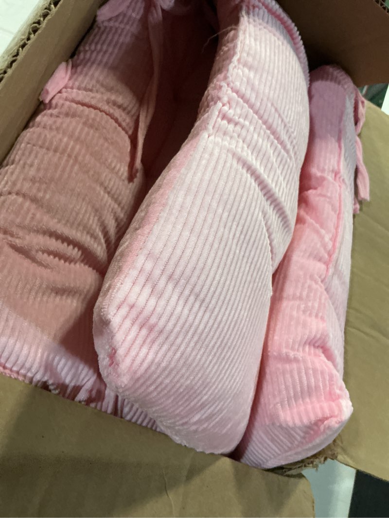 Condition photo showing Good Condition for hlovme corduroy chair cushion with ties ultra soft warm floor cushion for kids reading nook comfortable square seat cushion for adult 15.7”x15.7” set of 2, pink pink 2 count (pack of 1)