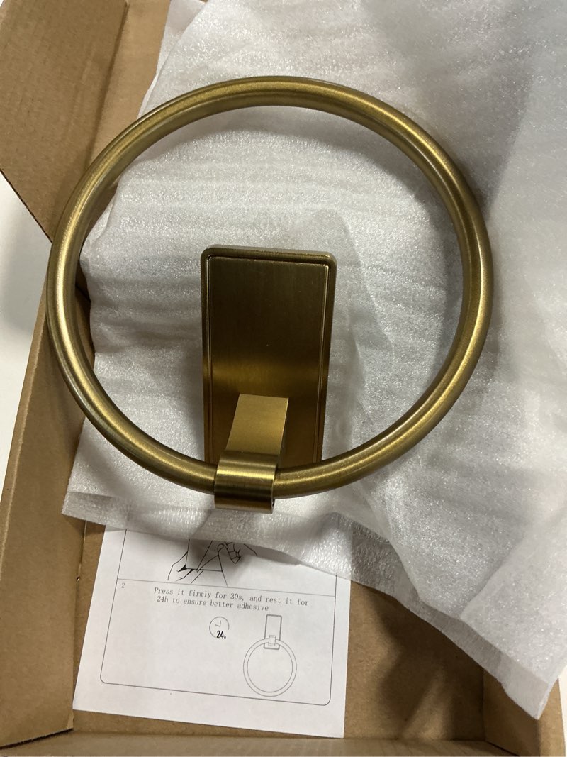 Condition photo showing New/Like New for adhesive towel ring, sus304 stainless steel bathroom towel holder, one piece disigned towel racks for bathroom, no drill, gold gold round(1-pack)