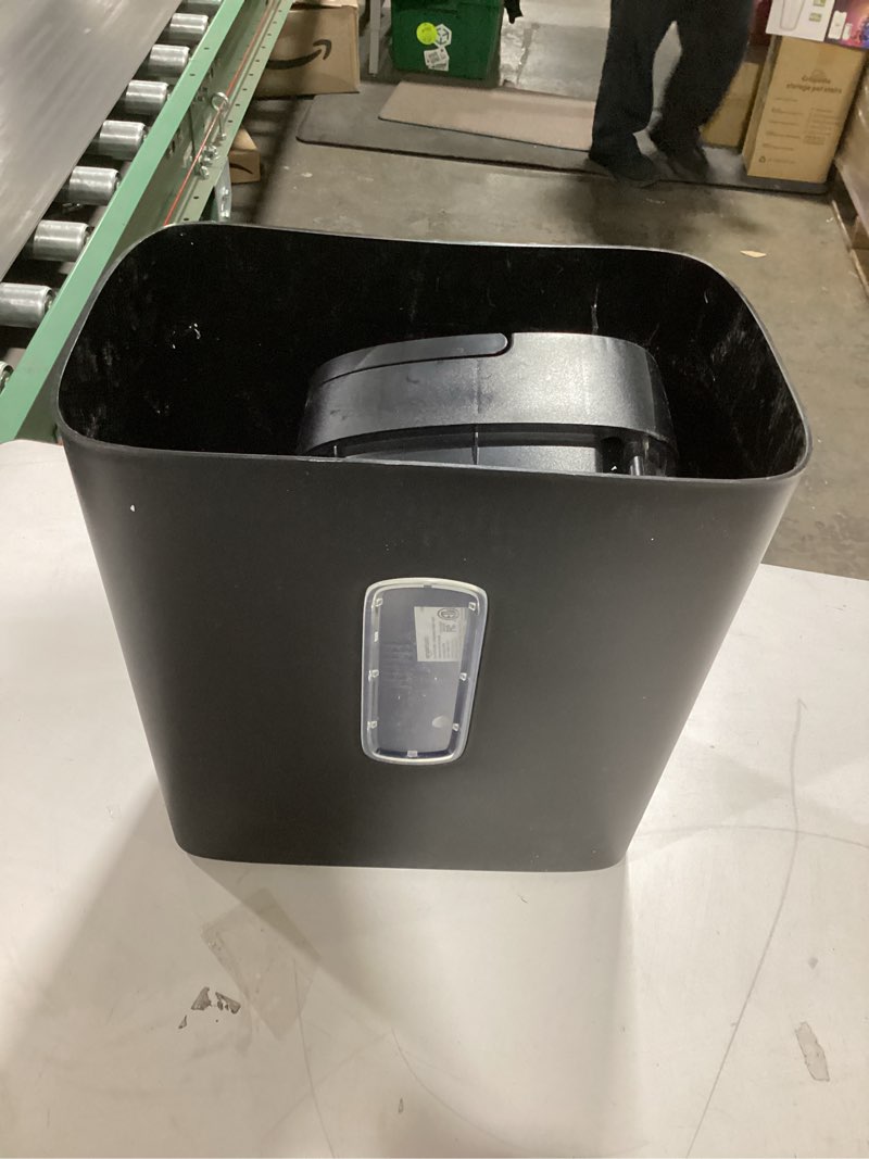 Condition photo showing As Is for Amazon Basics 12 Sheet (new model) Micro Cut Paper and Credit Card CD Shredder With 6 Gallon Bin, Black