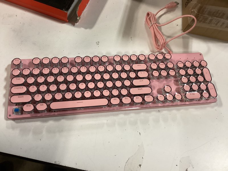 Condition photo showing Good Condition for EWEADN TK100 Typewriter Keyboard Wired Mechanical Keyboard, 104 Keys Aesthetic Typewriter Keyboards with White Backlit, Anti-Ghosting, Blue Switch Wired Cute Keyboards-Pink Pink Typewrite