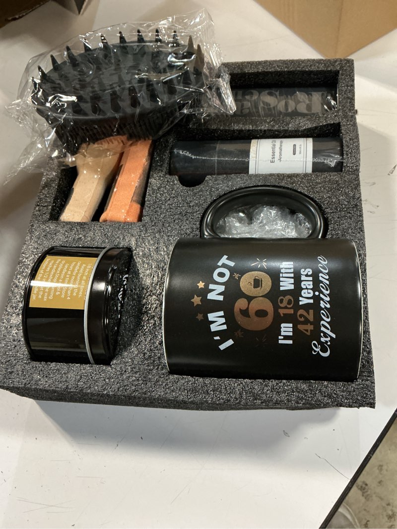 Condition photo showing New/Like New for 60th Birthday Gifts for Men Coffee Mug Set, 60th Birthday Party Supplies, Turning 60 Gift with 11 Oz Ceramic Cup Baseball Cap Apron Sock Bracelet Toilet Paper Keychain for Him, Dad, Husband, Friends