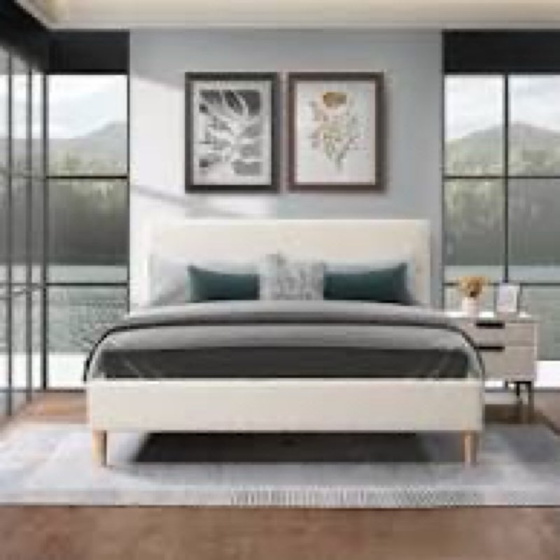 Generic, nova platform bed, twin, white boucle incomplete 