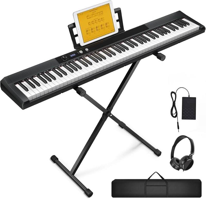 88 Key Digital Piano, Semi Weighted Electronic Keyboard Piano with Music Stand, Power Supply, Sustai