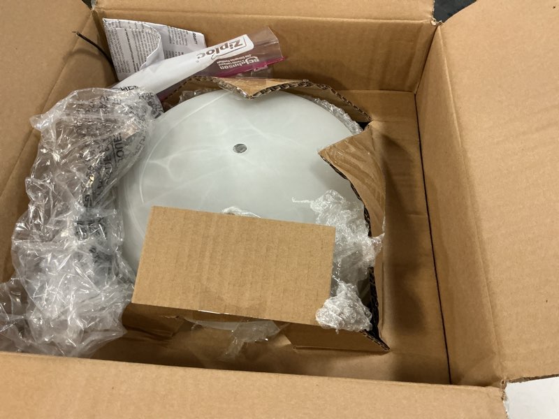 Condition photo showing Good Condition for Kichler 2-Light Flush Mount Ceiling Lighting in Brushed Nickle with Alabaster Glass for Bedroom, Living Room, Kitchen and Hallway, (13.25" Dia x 5.25" H) 30 Watts, 8109NI 13.25" Transitional