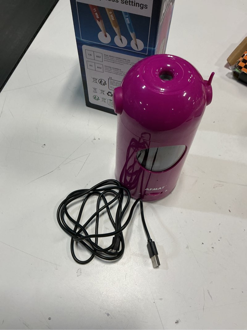 Condition photo showing Good Condition for AFMAT Electric Pencil Sharpener, Fully Automatic Pencil Sharpener for Classroom, 7-11.5mm Colored/Jumbo Pencils, Auto in & Out, Rechargeable Hands-Free Sharpener for Home Office PSX5, Pink