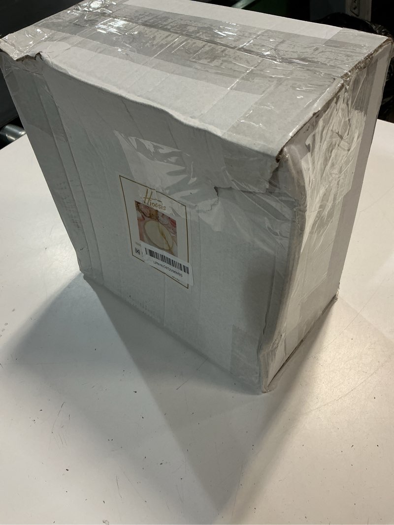 Condition photo showing New/Like New for hioasis 60pcs ivory plastic plates - ivory and gold disposable dinnerware with gold rim, heavy-duty,