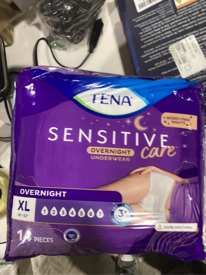 Condition photo showing New/Like New for TENA Sensitive Care Overnight Incontinence Underwear for Women, Bladder Control, Postpartum, XL, 14 Count (Waist size 39in-52in) X-Large 14