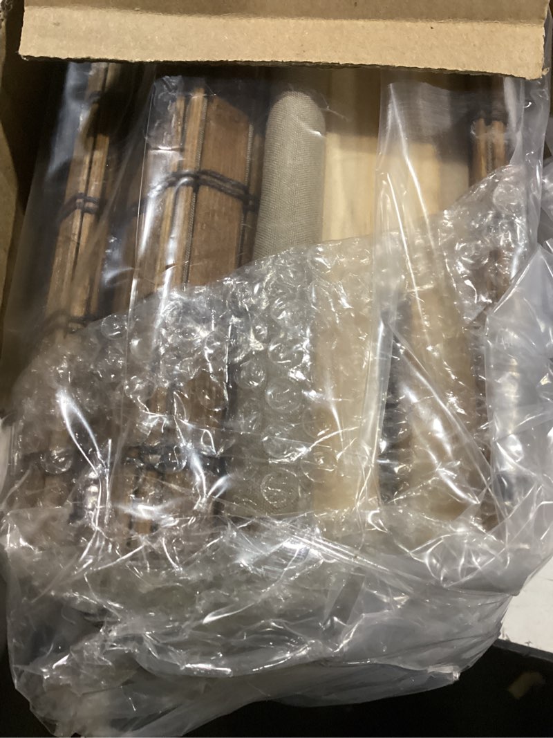 Condition photo showing Good Condition for UNISHADES Cordless Bamboo Roman Shades for Windows, 100% Blackout Backing Fabric for Light Blocking, 22" W × 64" H - Penang Teak Blackout - Penang Teak 22" W × 64" H