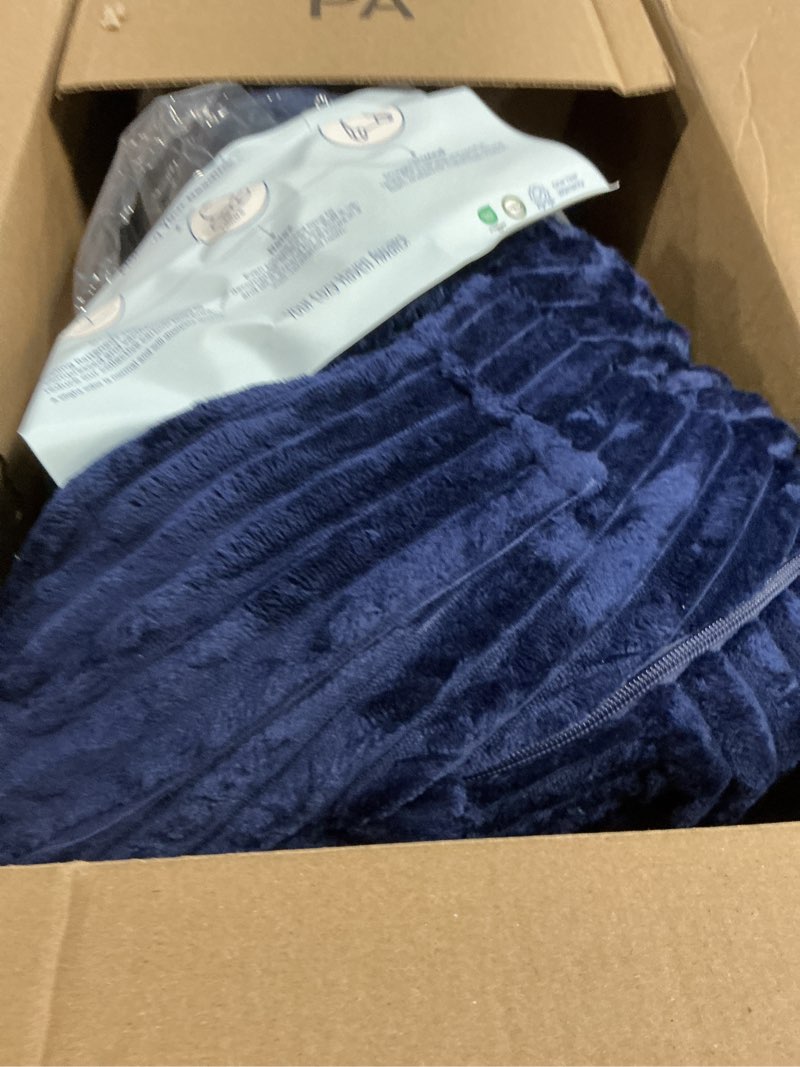 Condition photo showing As Is for nestl reading pillow with shredded memory foam, luxe cut plush back pillow for sitting up in bed, back and arms adjustable support for adult & teens, backrest pillows with washable cover navy blue standard 18" 05- navy blue