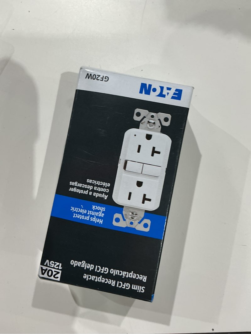 Condition photo showing As Is for eaton 20-amp 125-volt gfci residential decorator outlet, white