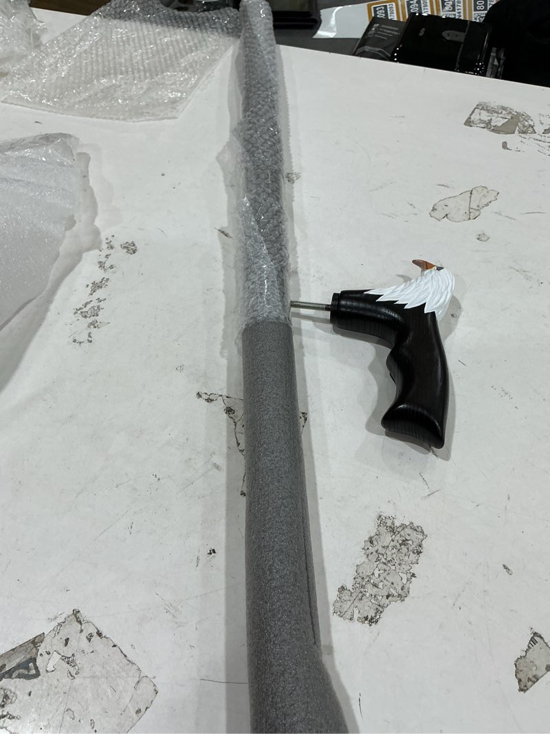 Condition photo showing Good Condition for hand-painted wooden carved walking cane for men - bald eagle - unique wood cane stylish walking stick