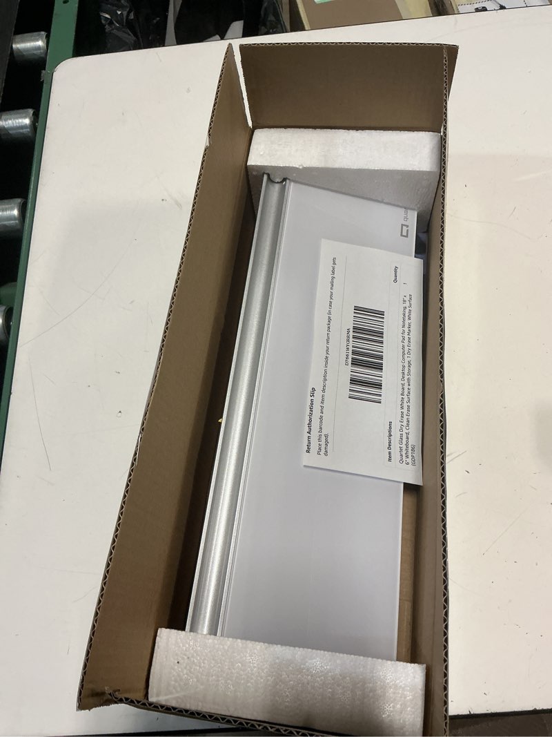 Condition photo showing New/Like New for quartet glass dry erase white board, desktop computer pad for notetaking, 18" x 6" whiteboard, clean erase surface with storage, 1 dry erase marker, white surface (gdp186) white pad