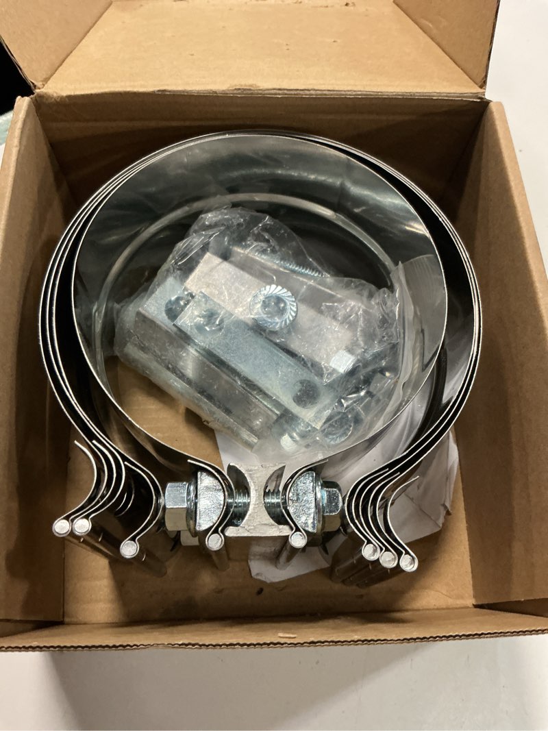 Condition photo showing As Is for Exhaust Clamps Band Clamp 5" Lap Joint - Stainless Steel Lap Joint Exhaust Band Clamp With 1 Block 4Pcs For 5" Od To 5" Id Exhaust Pipe, Muffler, Elbow And Exhaust Tubing Connection(4 Pack) 5inch Lap Joint 4 pcs