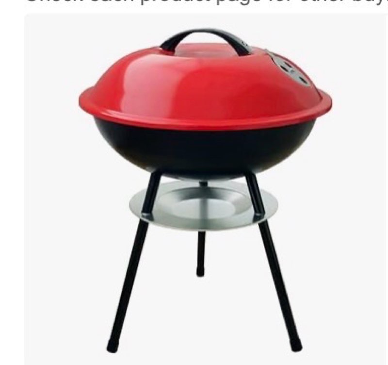 14" Portable Charcoal Round Grill,Red Small Grills with Locking Lid and Dual Vents, Chrome Plated Tr