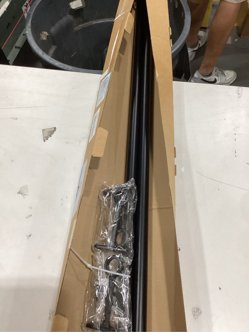 Condition photo showing As Is for 1 inch blackout curtain rods for windows patio, adjustable room divider curtain rod wall mount & ceiling mount for indoor & outdoor, black, 72" to 144"
