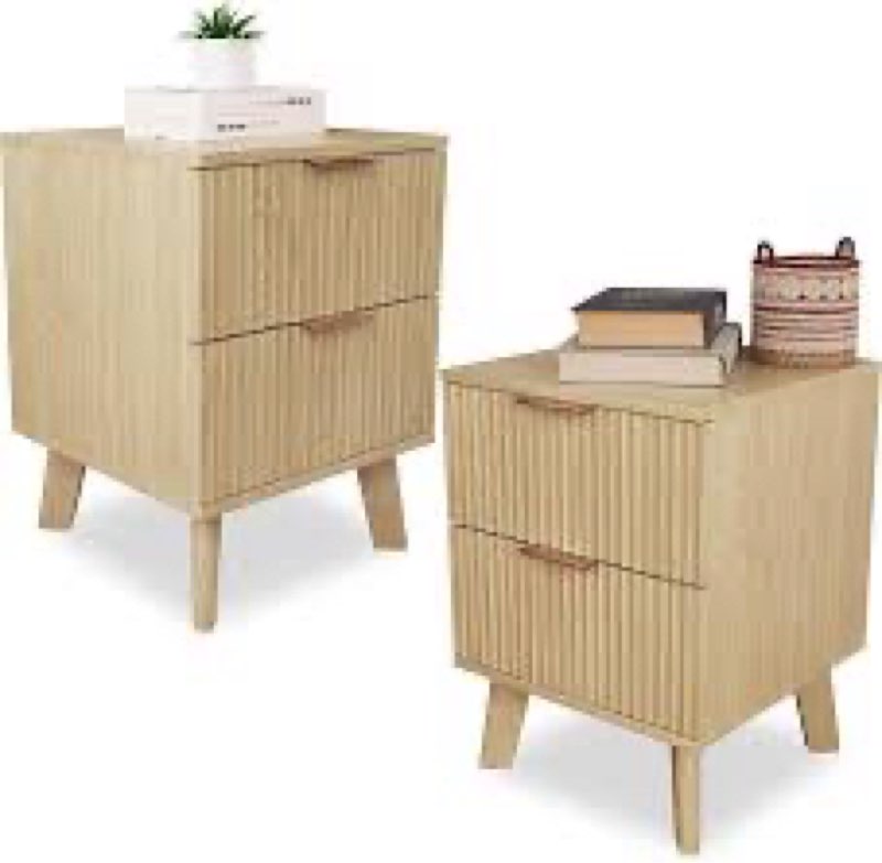 cychuily modern fluted nightstand set of 2 for bedroom, mid century bedside table with drawer & open