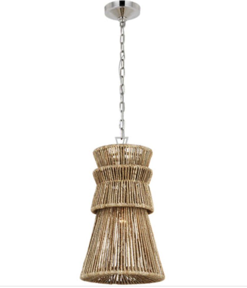 Chapman & Myers Antigua LED 13 inch Polished Nickel and Natural Abaca Pendant Ceiling Light