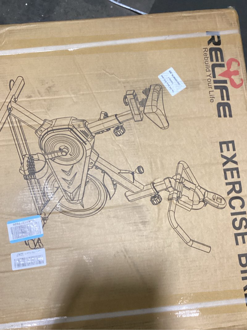 Condition photo showing New/Like New for relife rebuild your life exercise bike stationary for home indoor,cycling bike with silent belt drive for home cardio,brake pad resistance with djustable & comfort seat/pad holder/lcd monitor. black