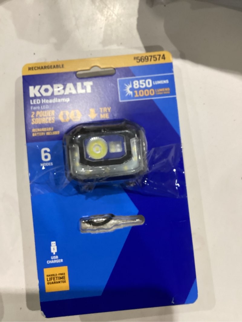 Condition photo showing As Is for kobalt 850-lumen led headlamp with rechargeable with batteries included