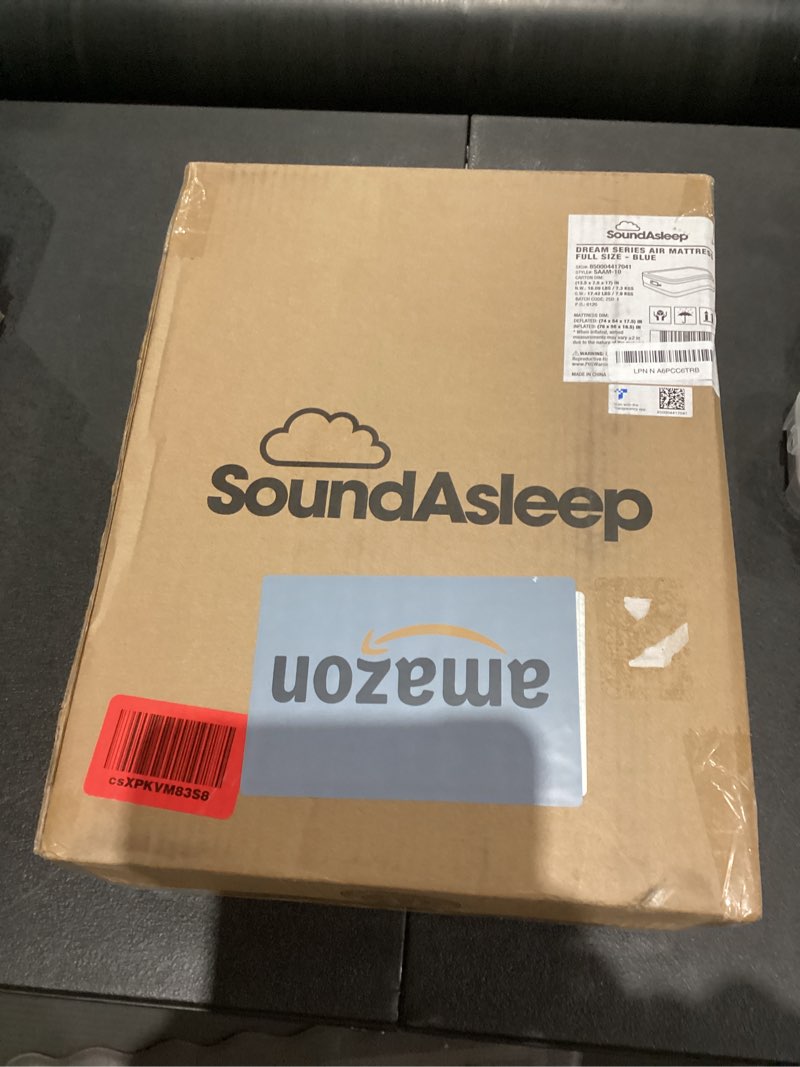 Condition photo showing New/Like New for SoundAsleep Products Dream Series Luxury Air Mattress, ComfortCoil Technology, Built-in High Capacity Pump for Home, Camping- Double Height, Adjustable, Inflatable Blow Up, Portable (Full Size) Full Blue