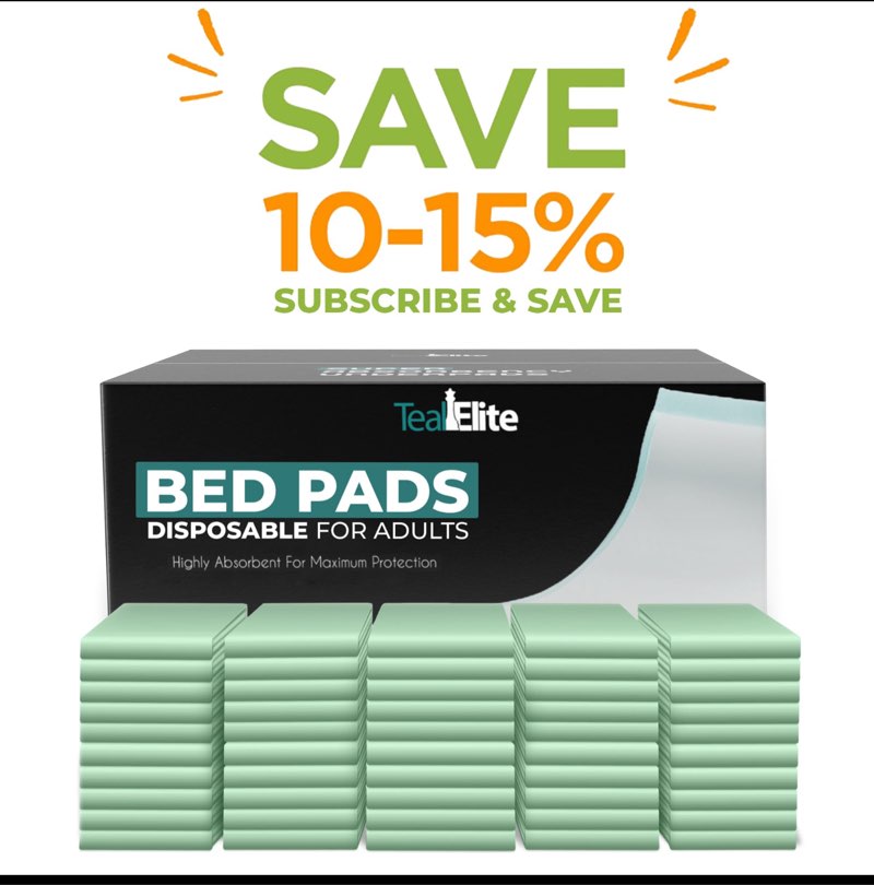 Teal Elite Incontinence Bed Pads 36 x 36, 50 Count - Extra Large Disposable Pee Pads for Adults, Super Absorbent Bed Liner for Incontinence Disposable, Great for Adults, Babies & Pets