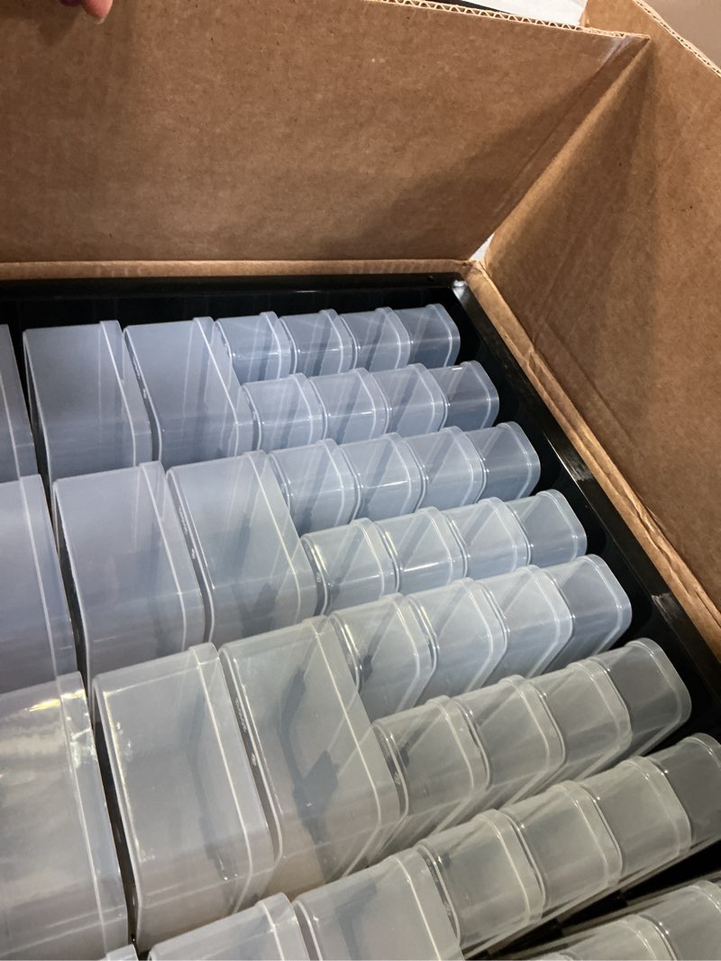 Condition photo showing Good Condition for iris usa 44-drawer small parts organizer, made in usa, storage drawers for screws, nuts, bolts, electronics, hardware, beads, crafts, building bricks, stackable garage storage cabinet, black black 44 drawer