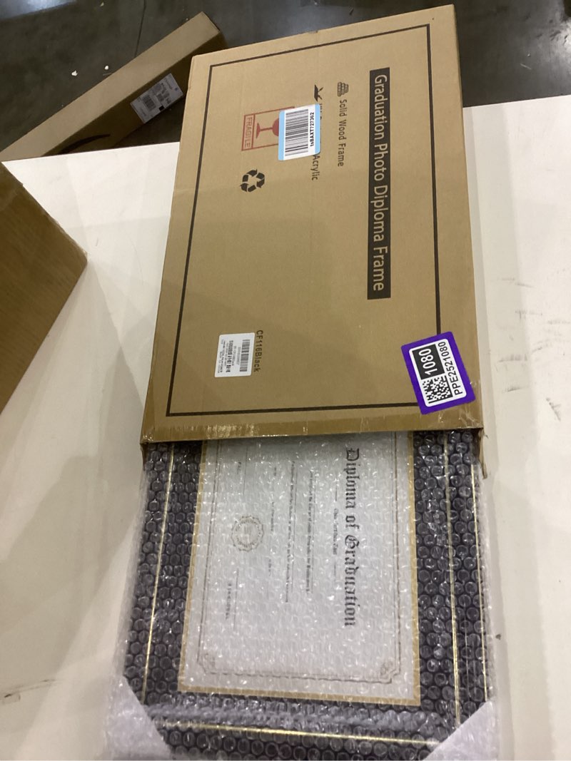 Condition photo showing New/Like New for GraduationMall 11x19 Black Diploma and Photo Frame for 8.5x11 Certificate,5x7 Picture,Tempered Glass,Black over Gold Double Mat Black With Gold Trim Diploma + Picture