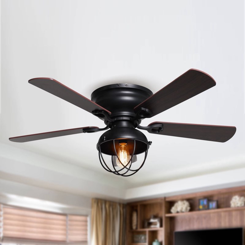 42" 5-blade Flush Mount Ceiling Fan With Light And Remote/app Control
