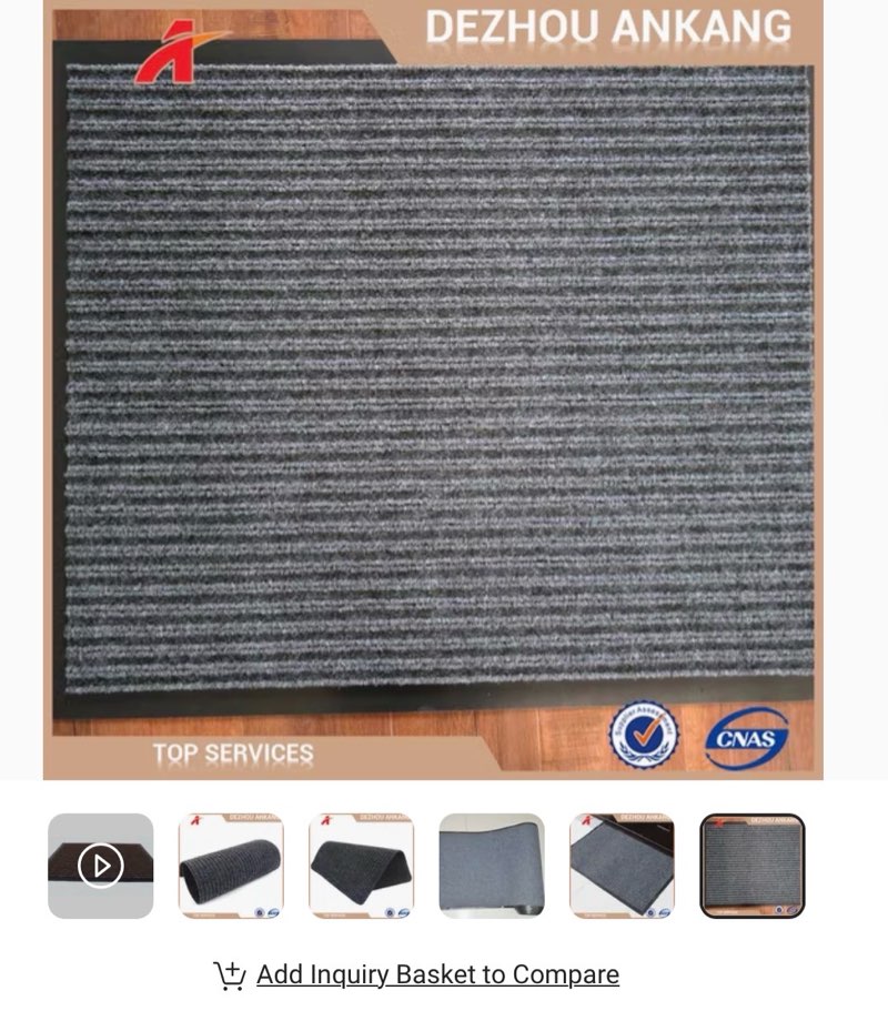 China High Quality Grey Color Double Ribbed Carpet with Anti-Slip Backing