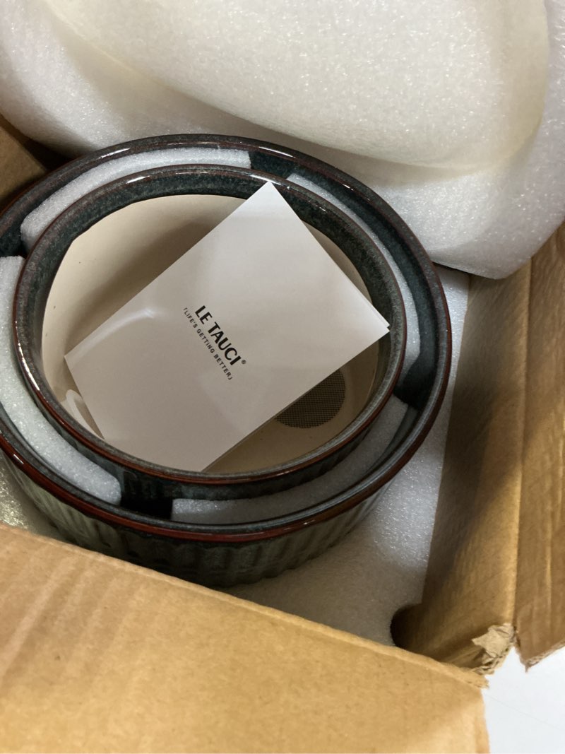 Condition photo showing Good Condition for le tauci succulent pots, 6.5+8 inch ceramic pots for plants indoor, shallow round succulent planters with drainage hole, set of 2, reactive glaze black