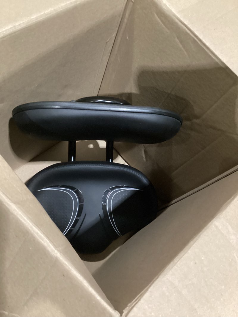 Condition photo showing As Is for bluewind new noseless oversized bike seat, wide bicycle saddle novel backrest design for electric bike, universal fit exercise bike or road stationary bike seat cushion for men & women noseless backrest