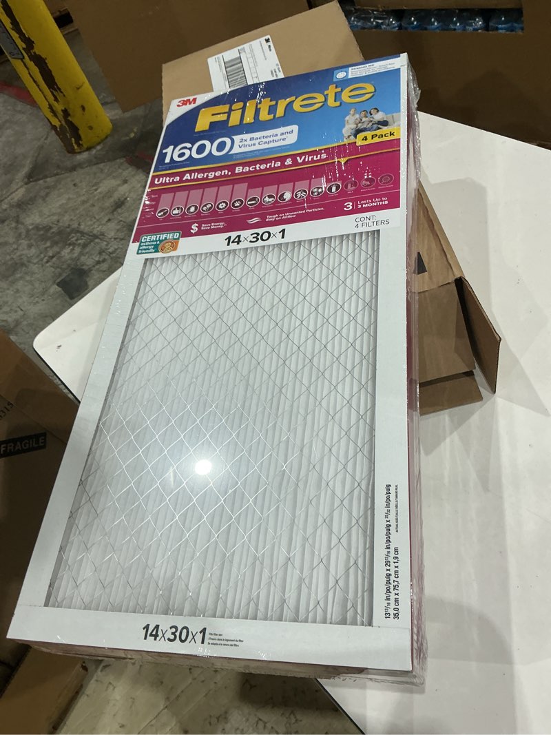 Condition photo showing New/Like New for filtrete ultra allergen 2x bacteria & virus filter (1600 mpr), 30x14x1 (4 pack)